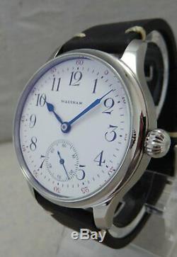 Waltham 12s Pocket Marriage Watch Conversion 44mm SS Wrist Watch 1908 Movement
