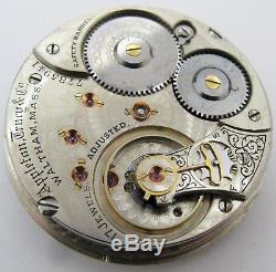 Waltham 1892 Appleton Tracy Pocket Watch 18s 17 j. Adj. Movement & dial OF