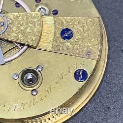 Waltham Appleton Tracy 1857 Pocket Watch Movement 18s 16j Key Civil War F5614