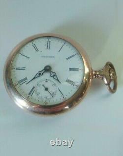 Watch Pocket Waltham Antique Gold Plated Vintage Hunter Movement Jewel Rare Old