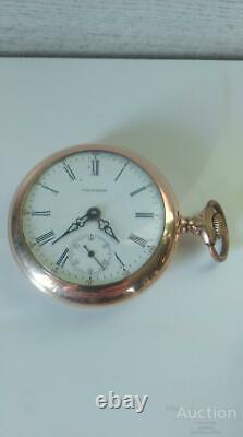 Watch Pocket Waltham Antique Gold Plated Vintage Hunter Movement Jewel Rare Old