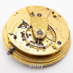 Wm Robinson 43.7 x 13.9 mm Key Wind Fusee Antique Pocket Watch Movement, Runs