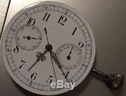 XFine Chronograph Pocket Watch movement & enamel dial 47 mm. In diameter